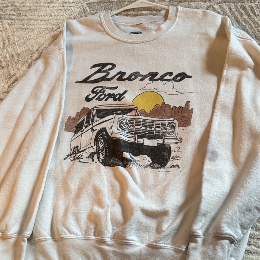 Ford White Crewneck Sweater with Bronco Graphic